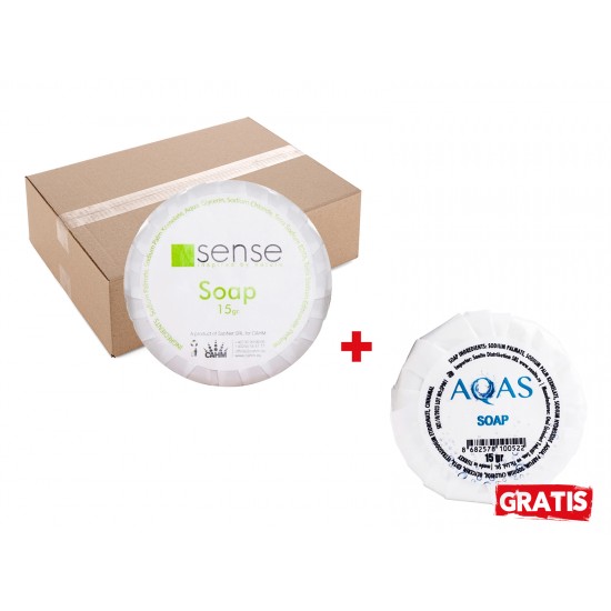 Pachet 1x bax Sapun 15 Gr White - Sense White si GRATUIT 50 buc Sapun cu glicerina - AQAS, 15g