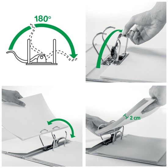 Biblioraft Leitz Active WOW 180°, A4, 75 mm, polyfoam, verde metalizat