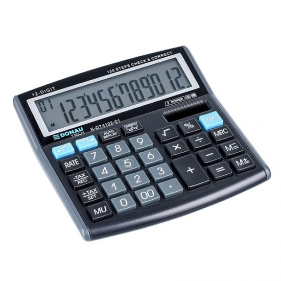 Calculator de birou Donau Tech, 136 x 134 x 28 mm, 12 digiti, negru