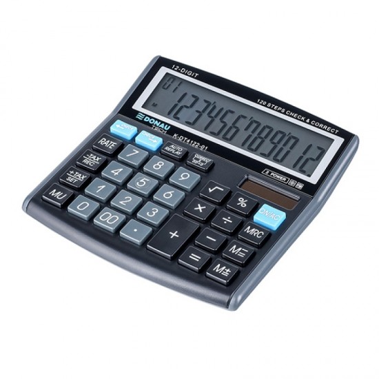 Calculator de birou Donau Tech, 136 x 134 x 28 mm, 12 digiti, negru