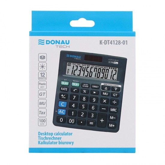 Calculator de birou Donau Tech, 140 x 122 x 30 mm, 12 digiti, negru