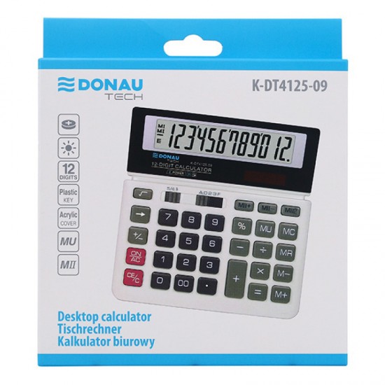 Calculator de birou Donau Tech, 155 x 152 x 28 mm, 12 digiti, alb