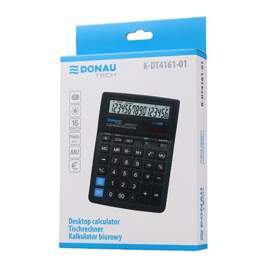 Calculator de birou Donau Tech, 190 x 143 x 40 mm, 16 digiti, negru