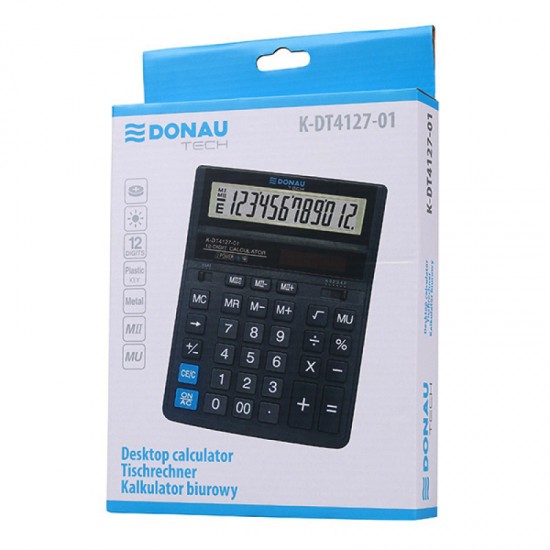 Calculator de birou Donau Tech, 203 x 158 x 31 mm, 12 digiti, negru