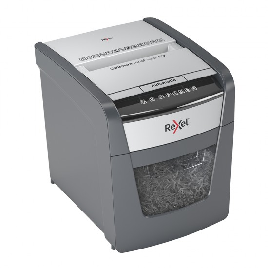 Distrugator documente automat REXEL OPTIMUM 50X, P4, cross-cut (confeti), 50 coli, cos 20l, negru-gri