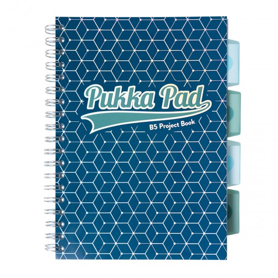 Caiet B5 cu spira si separatoare Pukka Pads PBG, 200 file, matematica, albastru inchis