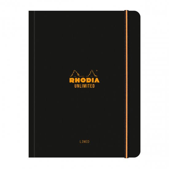 Caiet cu elastic A5+ Rhodia Unlimited, 60 file, dictando, negru