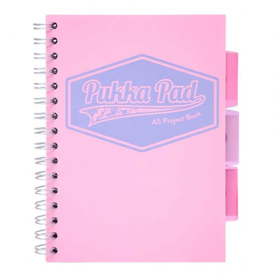 Caiet cu spirala si 3 separatoare Pukka Pad Project Book Pastel, PP, A5, 200 pagini, matematica