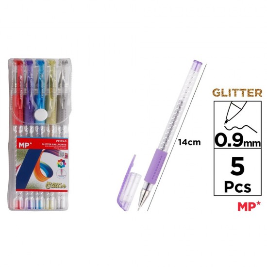 Set 5 rollere cu gel Main Paper, varf 0.9 mm, culori glitter