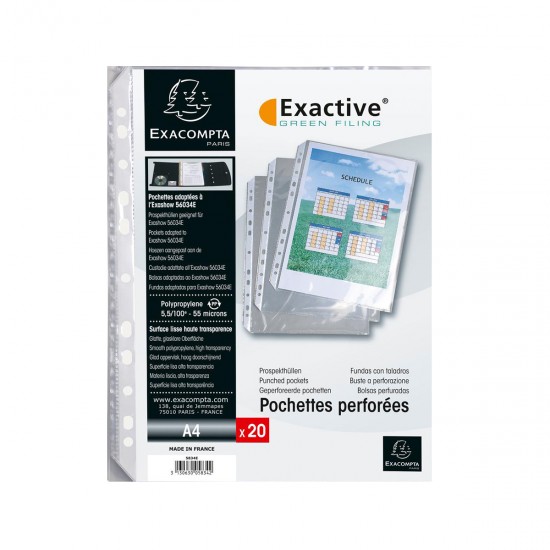 File protectie Exacompta Exactive, PP, cristal, portrait, A4, 20 bucati/set