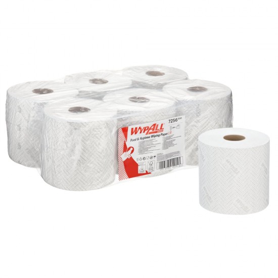 Lavete Kimberly-Clark WypAll L10, derulare centrala, albe, 1 strat, 800 portii, 304 m, 6 role/set