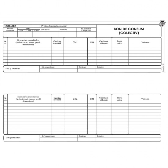 Bon consum colectiv, 2/A4, 100 file, fata-verso, 3 bucati/set