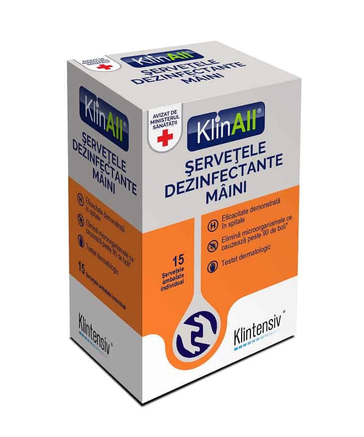 KlinAll® Servetele dezinfectante maini 15 bucati