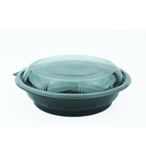 Caserola salata rotunda neagra  din PET  capac transparent  1000 cc  50 buc/set