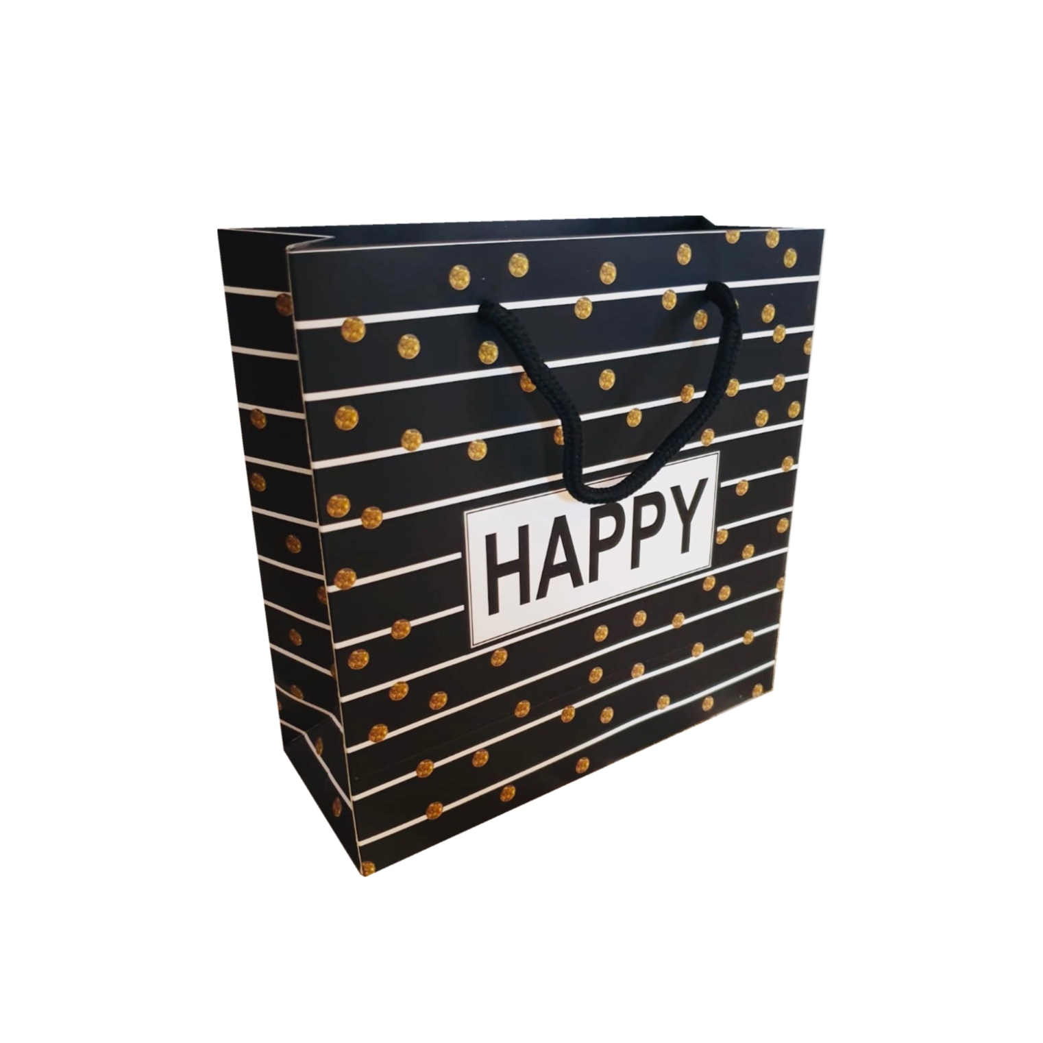 Punga hartie cartonata Happy negru - XL 30x42x12cm - 50 buc.