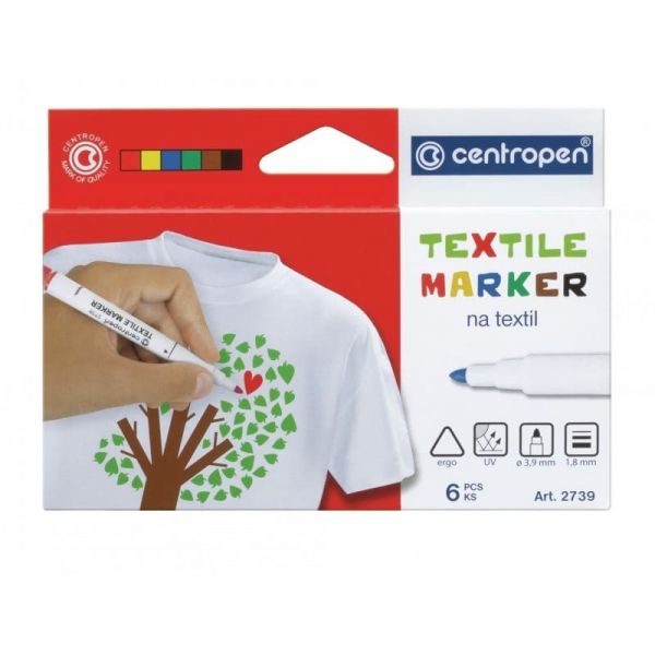 Marker Centropen 2739 Textil - varf rotund 6 culori/set