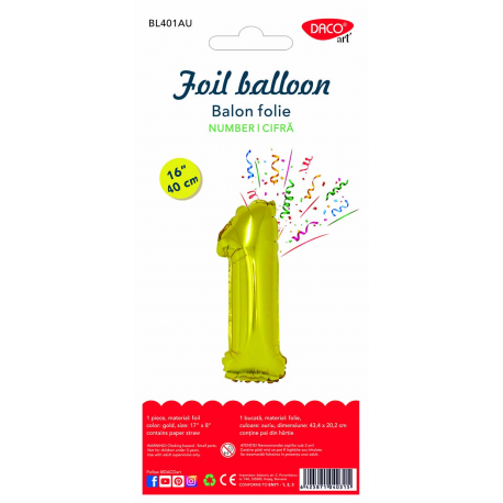 Balon folie cifra 1 auriu 40 cm daco bl401au