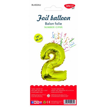 Balon folie cifra 2 auriu 40 cm daco bl402au