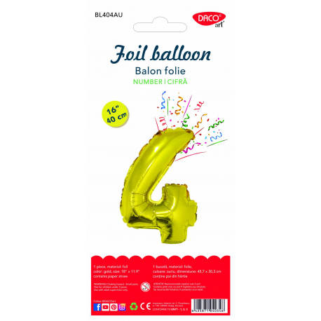 Balon folie cifra 4 auriu 40 cm daco bl404au