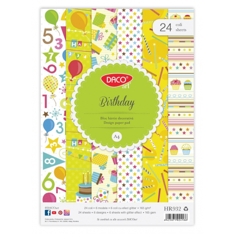 Hartie decorativa a4 24 coli birthday daco hr932