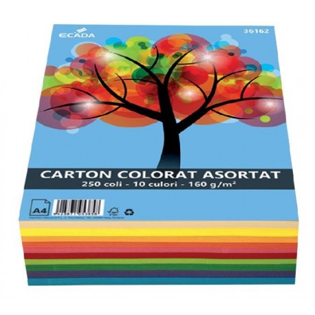 Carton colorat 160g/mp a4 250coli 10 cul. ecada 36162