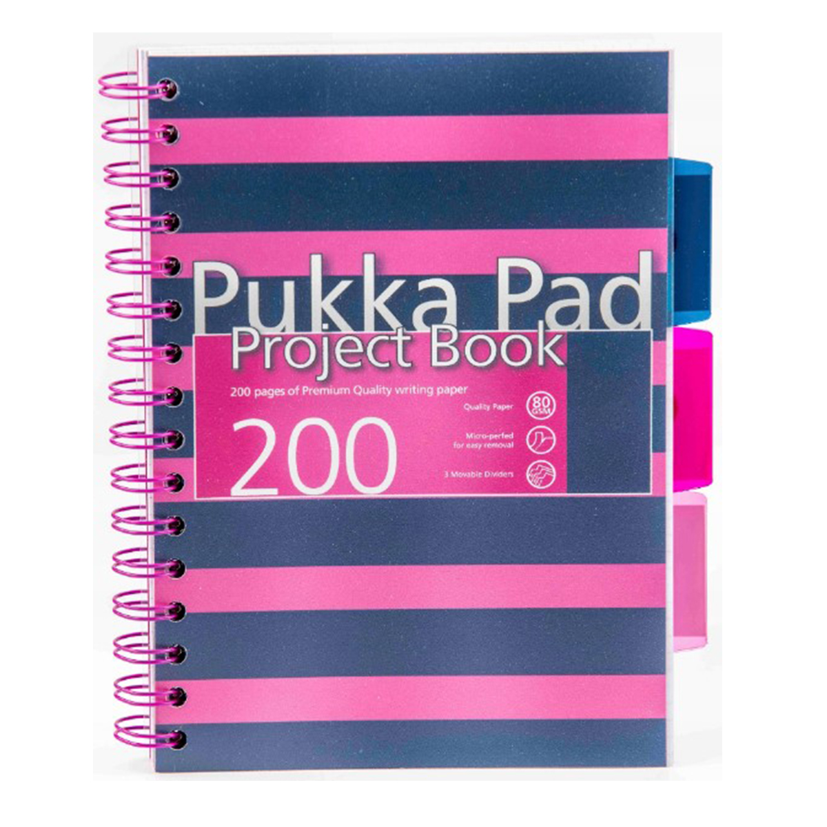 Caiet A5 cu spira si separatoare Pukka Pads PBN 200 file matematica roz