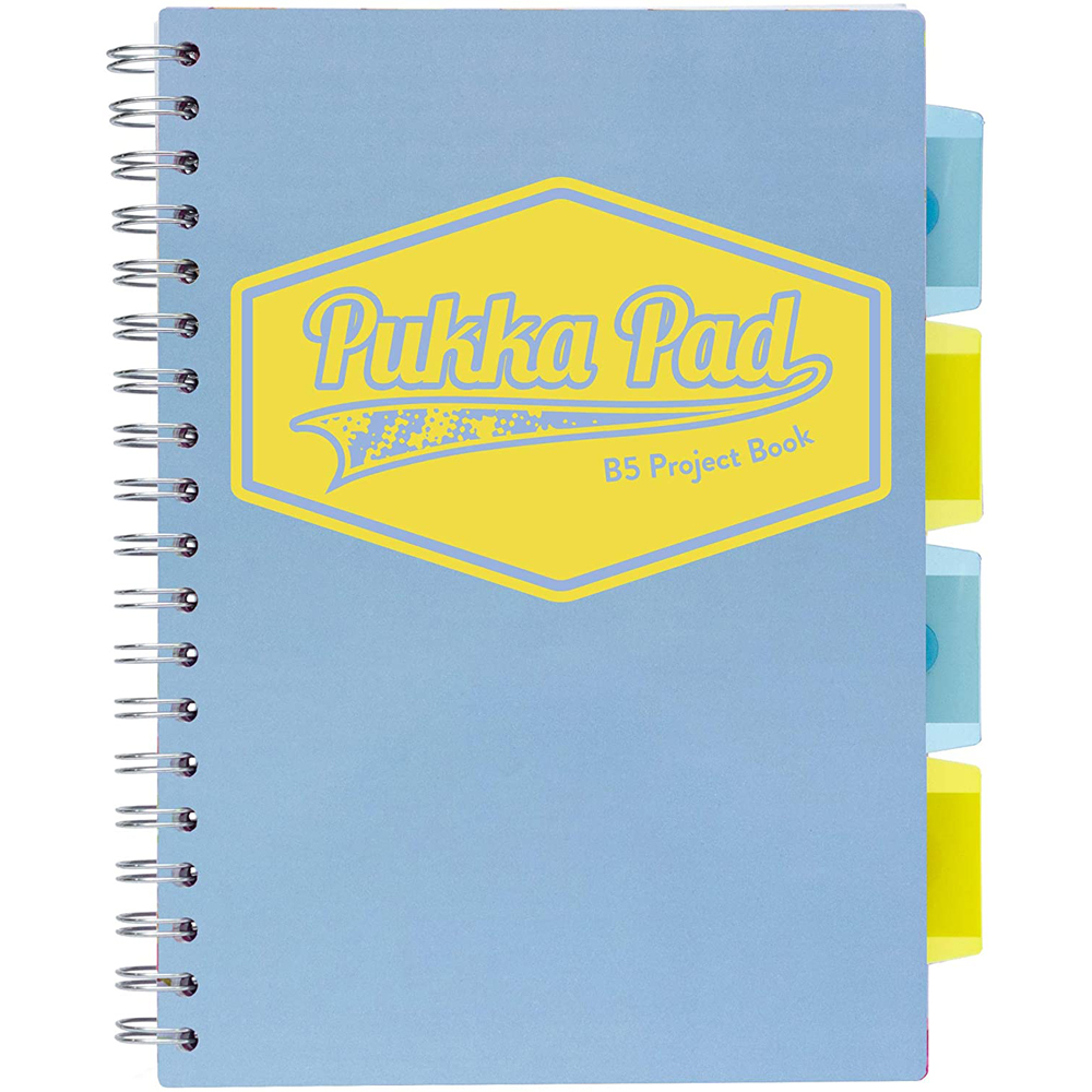 Caiet cu spirala si 4 separatoare Pukka Pad Project Book Pastel  PP  B5  200 pagini  matematica  albastru