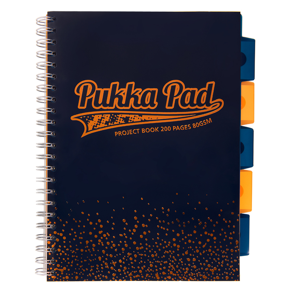 Caiet cu spirala si separatoare Pukka Pad Project Book Blush 200 pagini A4 matematica navy