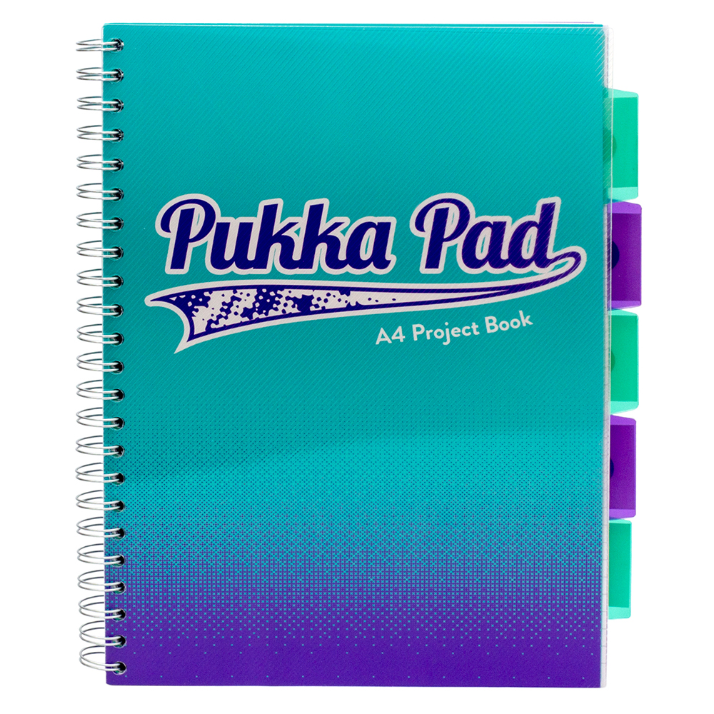 Caiet cu spirala si separatoare Pukka Pad Project Book Fusion A4 200 pagini matematica albastru marin