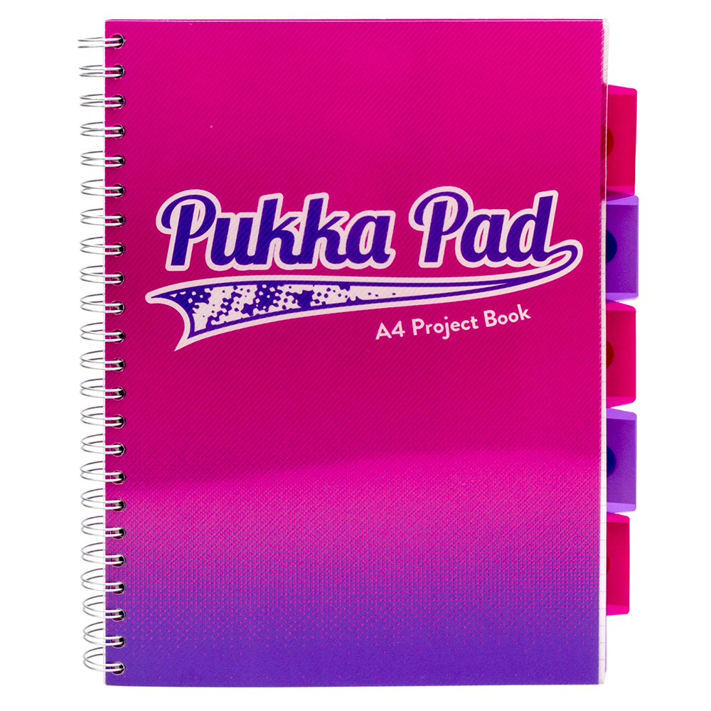 Caiet cu spirala si separatoare Pukka Pad Project Book Fusion A4 200 pagini matematica roz