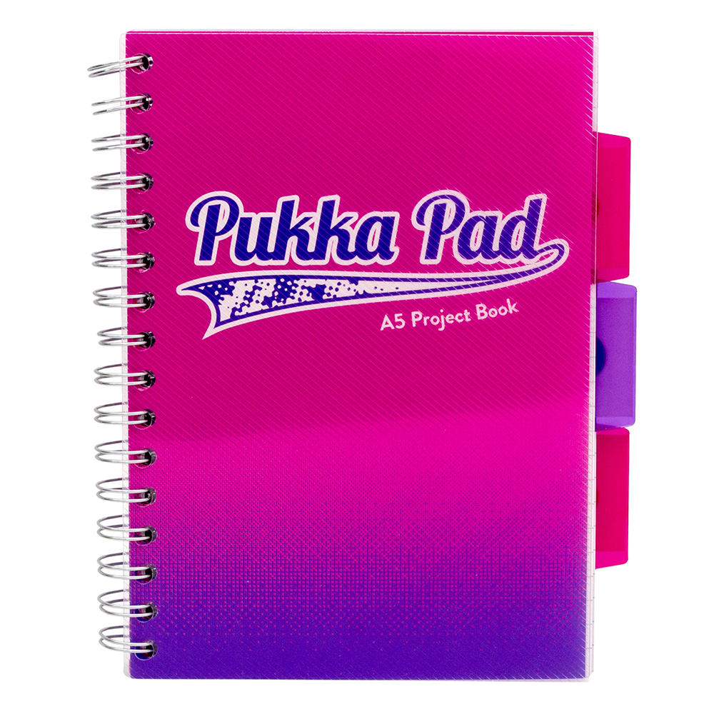 Caiet cu spirala si separatoare Pukka Pad Project Book Fusion A5 200 pagini matematica roz