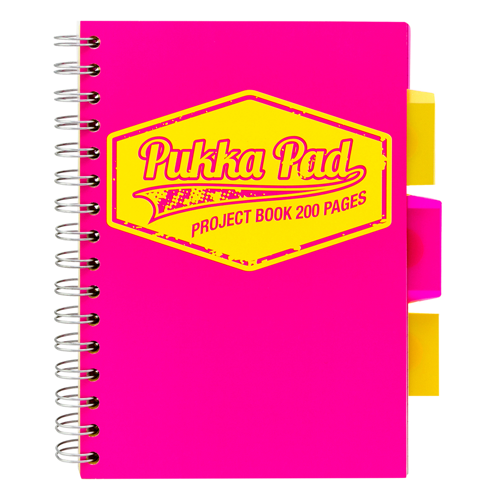 Caiet cu spirala si separatoare Pukka Pad Project Book Neon  A5  200 pagini  matematica  roz