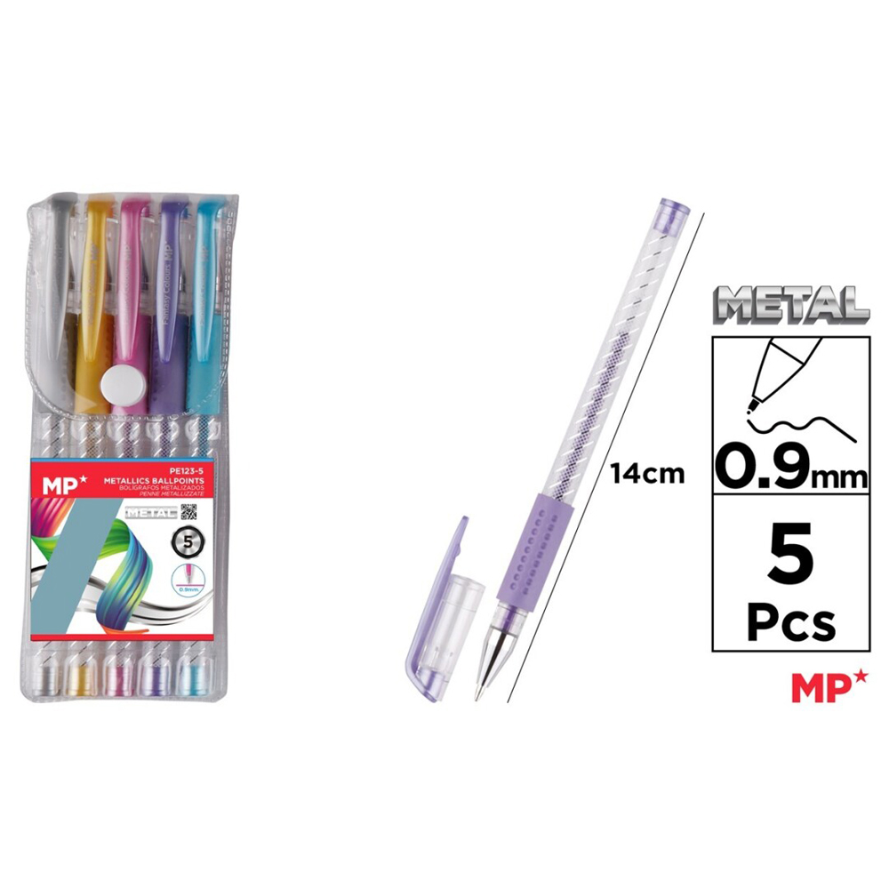 Set 5 rollere cu gel Main Paper varf 0.9 mm culori metalizate