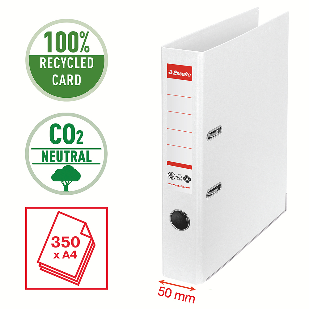 Biblioraft Esselte No.1 Power Recycled carton reciclat si reciclabil cu amprenta CO2 neutra A4 50 mm alb