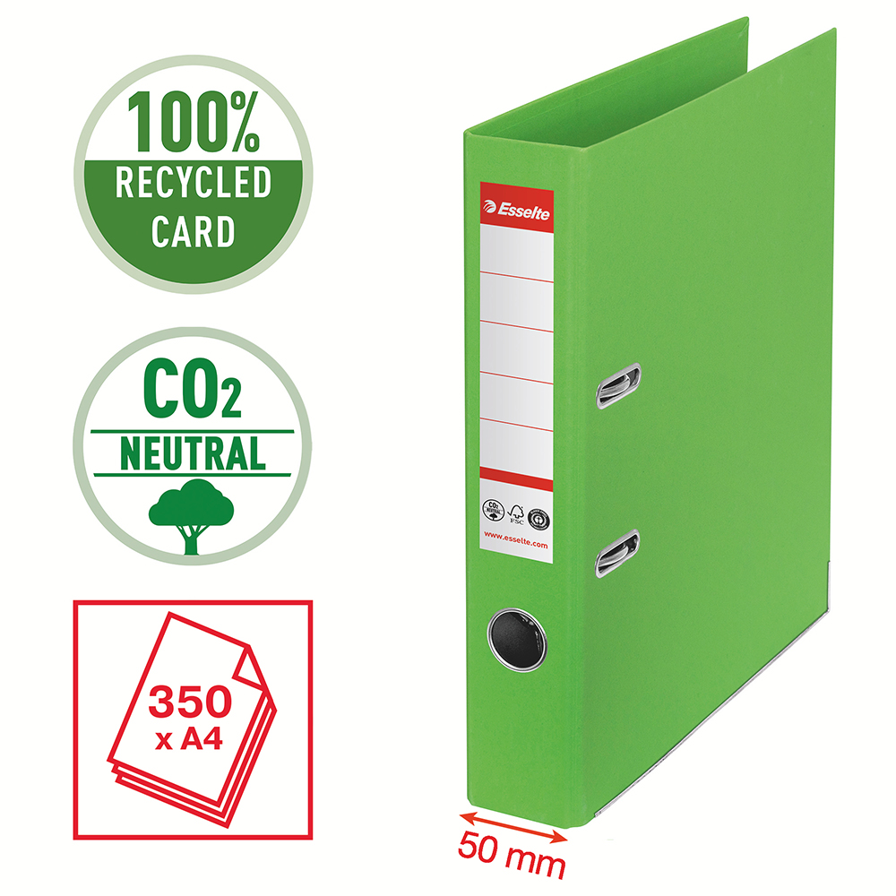 Biblioraft Esselte No.1 Power Recycled carton reciclat si reciclabil cu amprenta CO2 neutra A4 50 mm verde