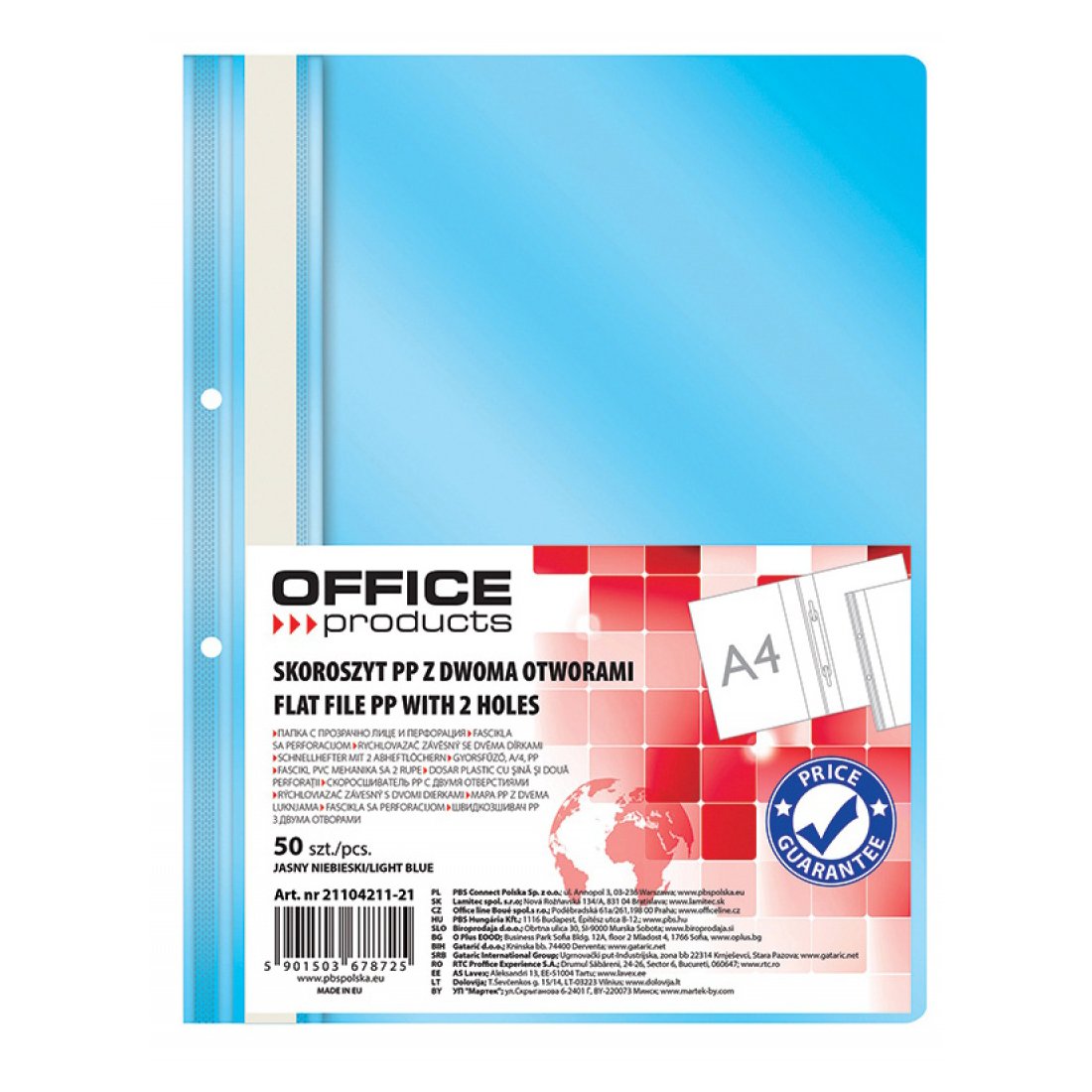 Dosar cu sina si 2 perforatii Office Products A4 plastic 50 bucati/set albastru