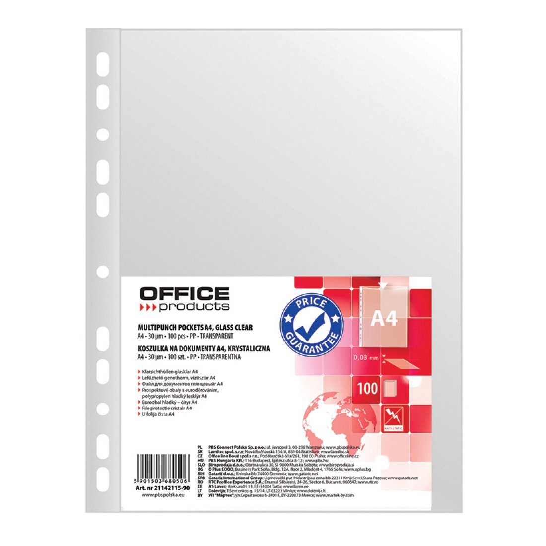 File de protectie cristal Office Products 30 microni A4 plastic 100 bucati/set