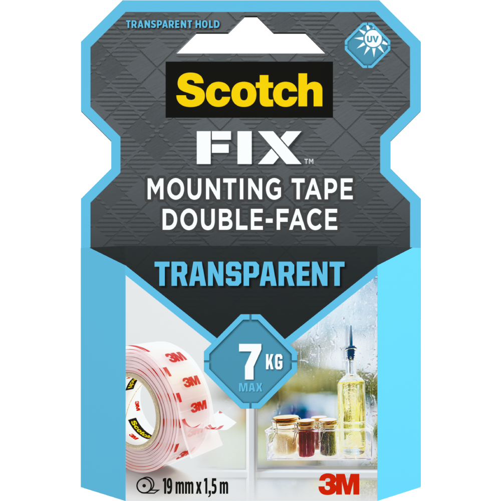 Banda dublu adeziva transparenta pentru montare Scotch 1.5 m x 19 mm