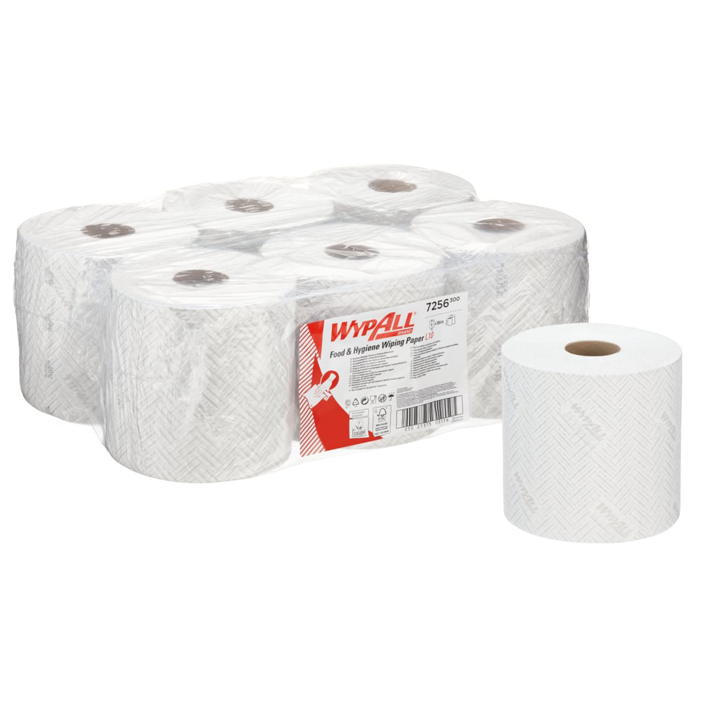 Lavete Kimberly-Clark WypAll L10 derulare centrala albe 1 strat 800 portii 304 m 6 role/set