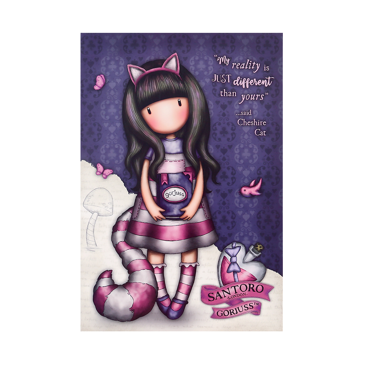 Set Gorjuss Cheshire Cat contine caiet pix notite adezive