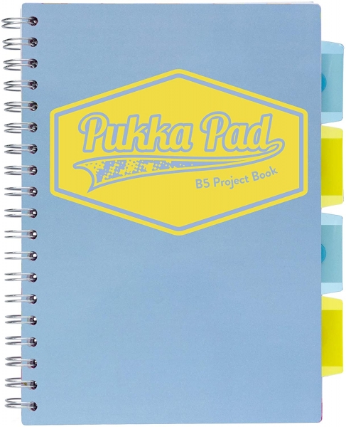 Caiet cu spirala si 5 separatoare Pukka Pads Project Book Pastel coperti PP 200 pag Matematica B5 hartie 80g BLUE