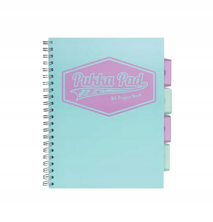 Caiet cu spirala si 5 separatoare Pukka Pads Project Book Pastel  coperti PP  200 pag Matematica  B5  hartie 80g MINT