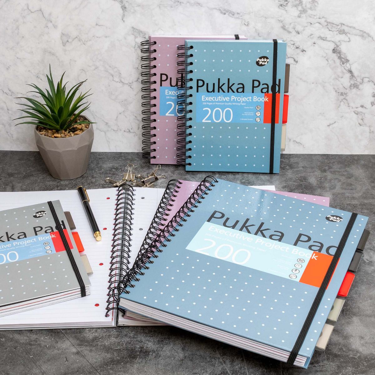Caiet cu spirala si separatoare Pukka Pads A4 Executive Metallic Project Book 200 pag 80 g coperti cartonate PINK