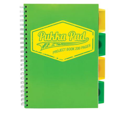 Caiet cu spirala si separatoare Pukka Pads Project Book Neon B5 200 pag matematica verde