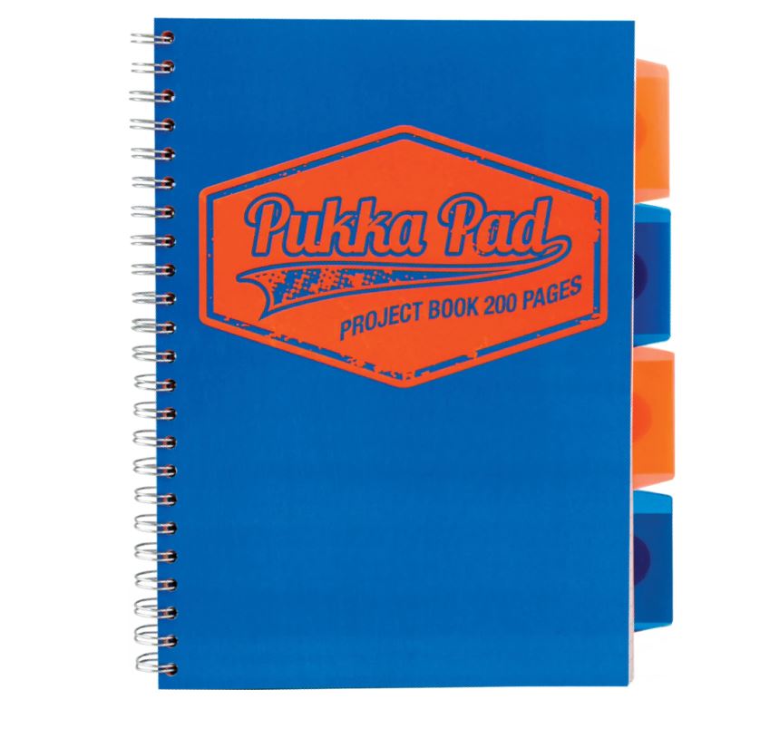 Caiet cu spirala si separatoare Pukka Pads Project Book Neon B5 200 pag matematica albastru