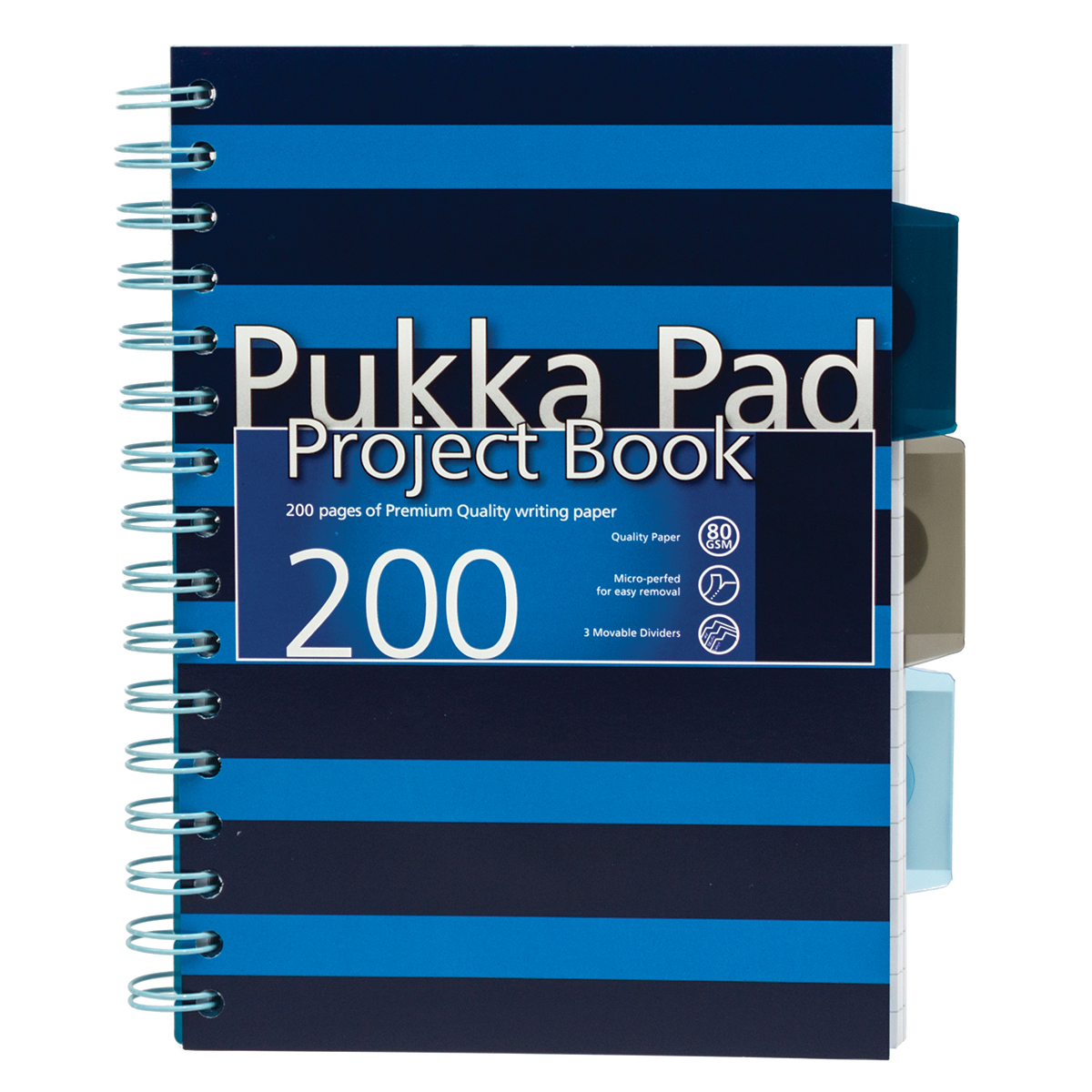 Caiet cu spirala si separatoare Pukka Pads Navy Project Book A5 200 pag matematica albastru