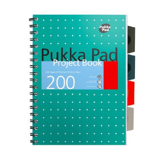 Caiet cu spirala si separatoare Pukka Pads Metallic Project Book dictando B5 microperforatii 200 pag hartie 80 g