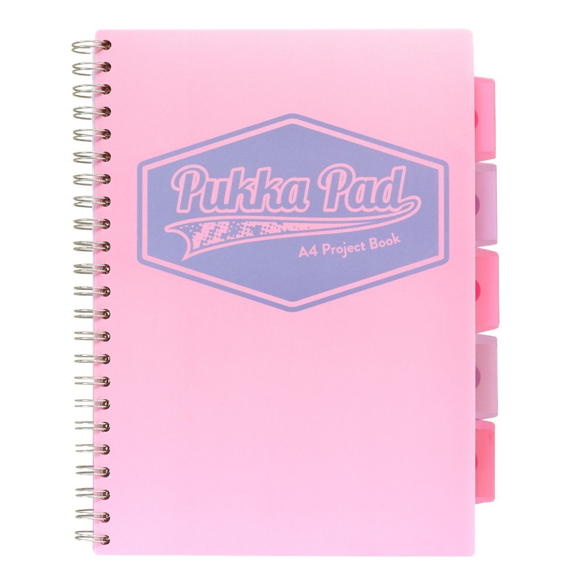 Caiet cu spirala si 5 separatoare Pukka Pads Project Book Pastel  coperti PP  200 pag DICTANDO  A4  hartie 80g  PINK