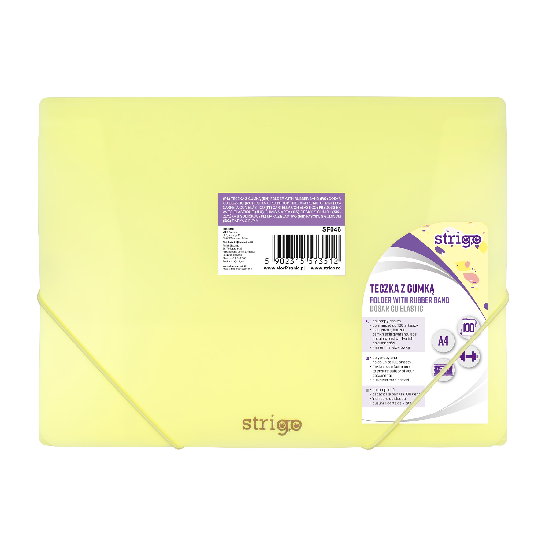 Mapa Strigo A4 cu elastic  PASTEL GALBEN