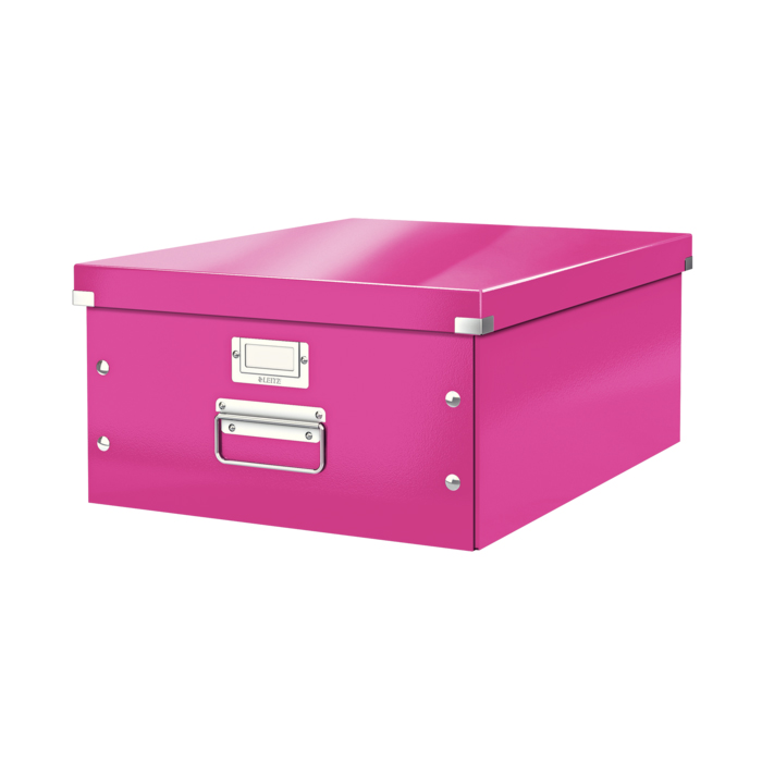 Cutie depozitare Leitz WOW Click & Store carton laminat mare pliabila roz